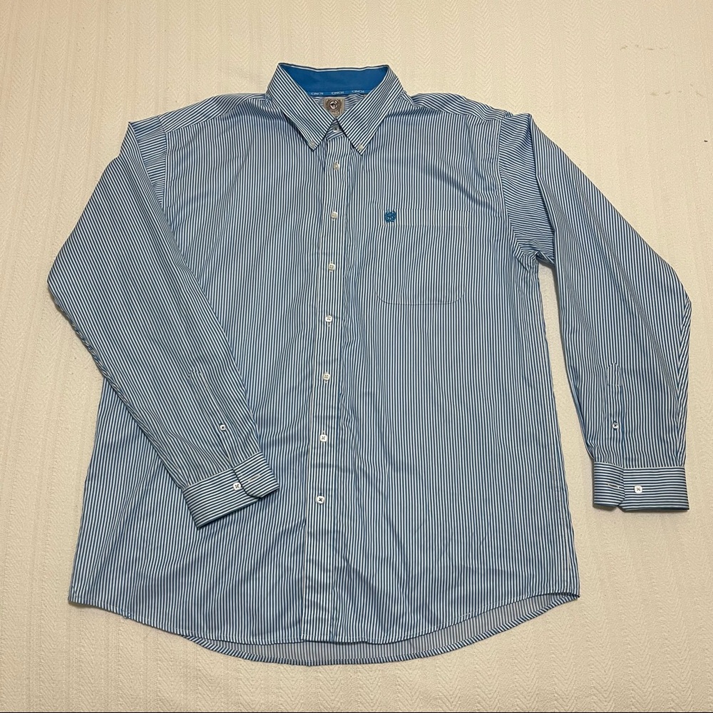 Cinch Men's Tencel Blue and White Striped Button Down Western Shirt - Size: XL